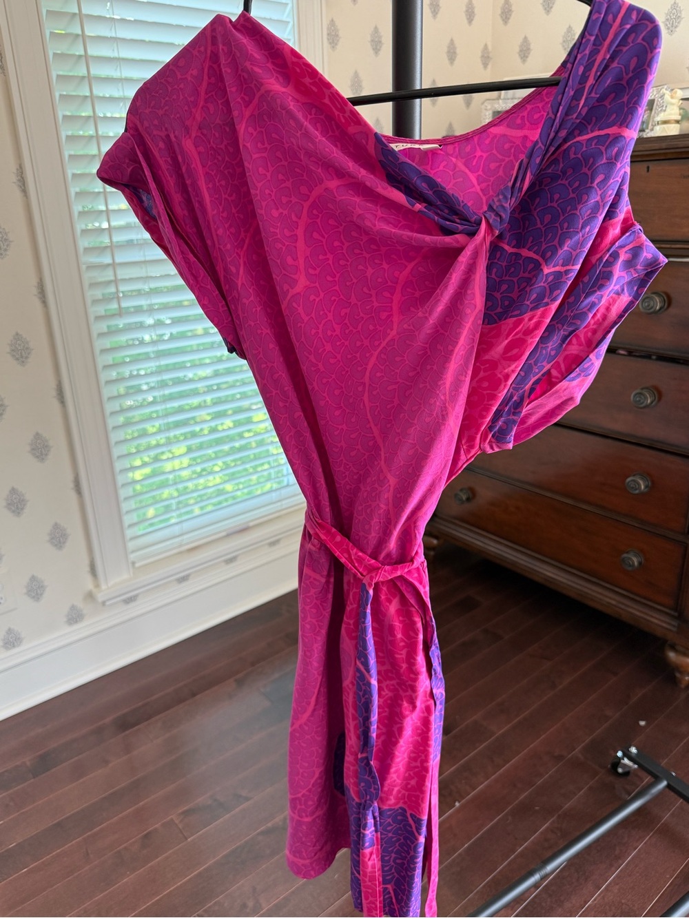 Trina Turk Magenta and Purple Asymmetrical Neckline Dress
